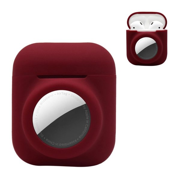 2-in-1 silicone case for AirPods   AirTag - Wine Red For Sale