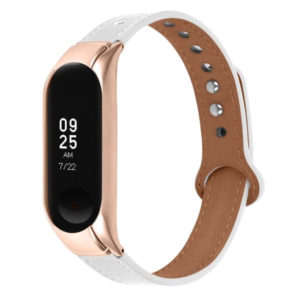 Xiaomi Smart Band 8 Genuine leather strap with rose gold cover - White For Sale