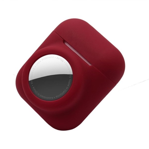 2-in-1 silicone case for AirPods   AirTag - Wine Red For Sale