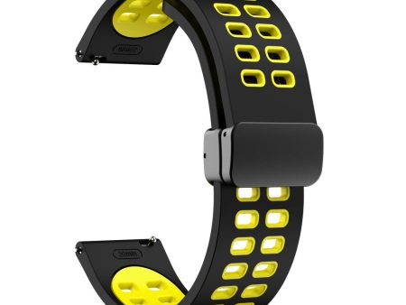 22mm Universal dual color silicone strap with black buckle - Black   Yellow Online now