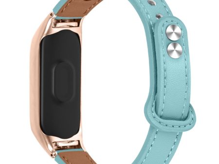 Xiaomi Smart Band 8 Genuine leather strap with rose gold cover - Blue For Sale