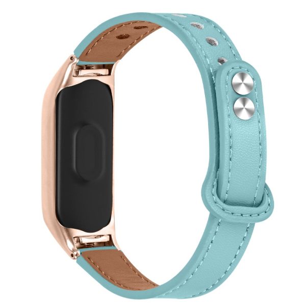 Xiaomi Smart Band 8 Genuine leather strap with rose gold cover - Blue For Sale