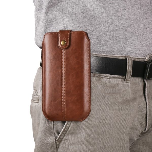 Crazy Horse leather pouch for 6.1 inch phones - Light Brown on Sale