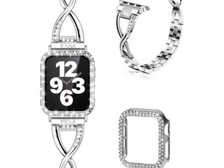 Apple Watch (45mm) X-shape rhinestone décor watch strap + cover - Silver Fashion