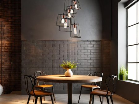 Zappa Pendant Light 6Lt in Matt Black and Copper on Sale