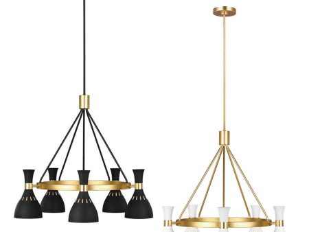 Joan Chandelier 5Lt Midnight Black Burnished Brass, Matt White Burnished Brass Cheap