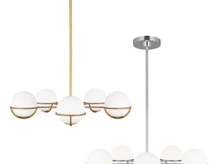 Apollo LED Chandelier 5Lt Burnished Brass, Polished Nickel For Sale