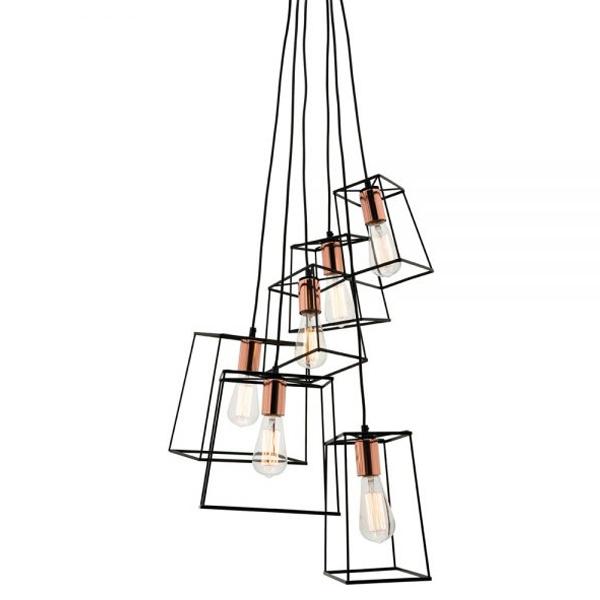 Zappa Pendant Light 6Lt in Matt Black and Copper on Sale